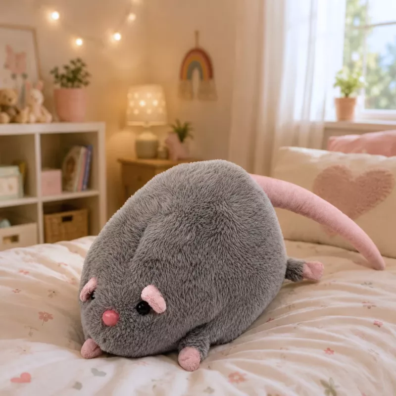 LEAN TOYS Plush Toy Rat with Long Tail, Gray, 40 cm