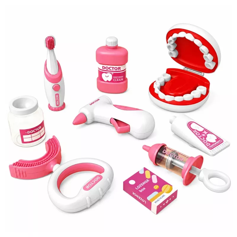 LEAN TOYS Little Dentist Set with Vibrating Toothbrush Pink 15 pcs