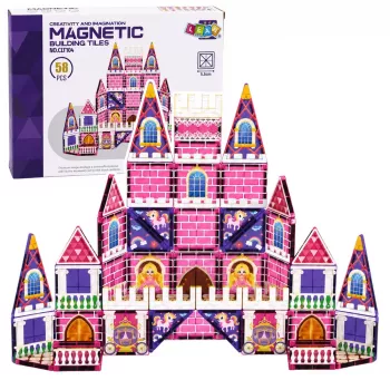LEAN TOYS Magnetic Construction Blocks Princess Castle Pink 58 pcs.