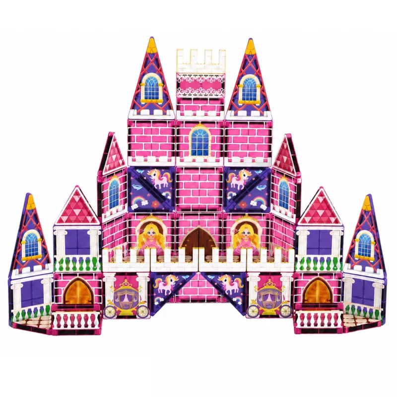 LEAN TOYS Magnetic Construction Blocks Princess Castle Pink 58 pcs.