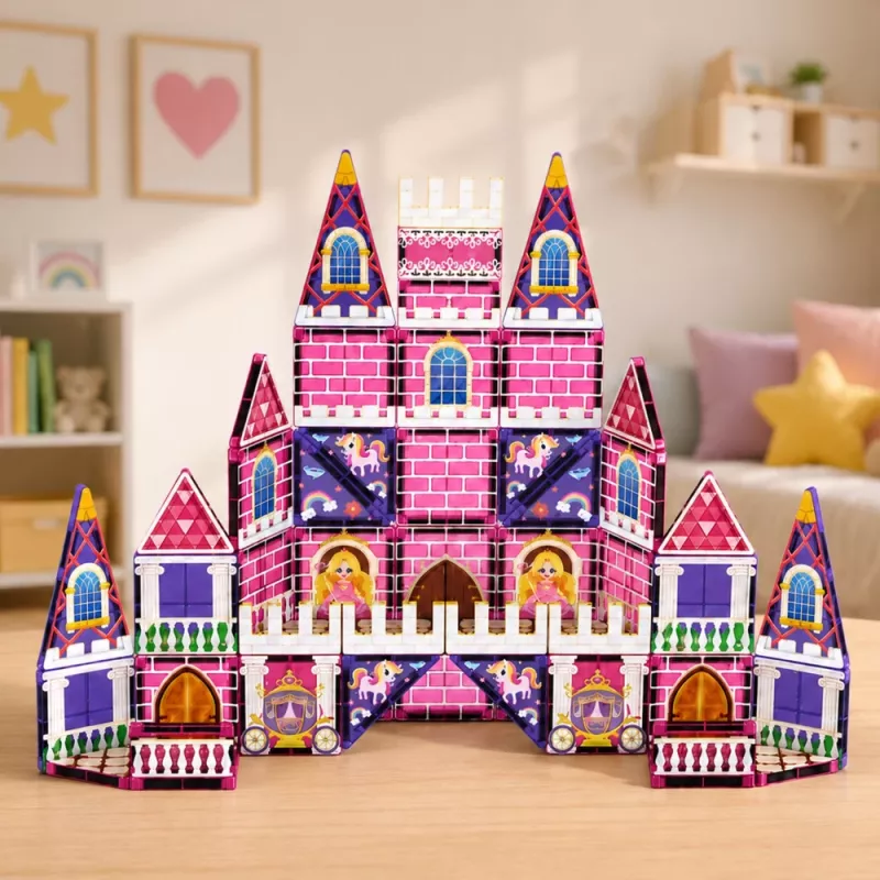 LEAN TOYS Magnetic Construction Blocks Princess Castle Pink 58 pcs.