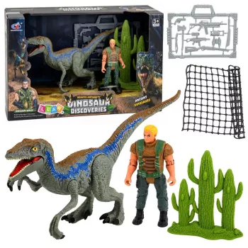 LEAN TOYS Dinosaur Hunter Set Action Figures with Movable Limbs, Mesh Weapon Accessories