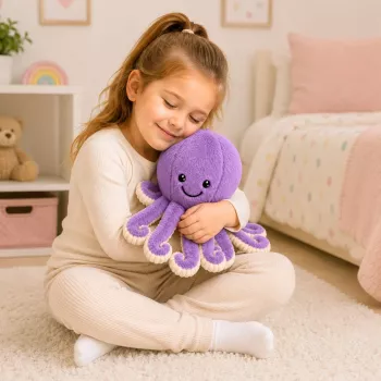 LEAN TOYS Plush Octopus Cuddly Toy with Elastic Tentacles Purple 30 cm