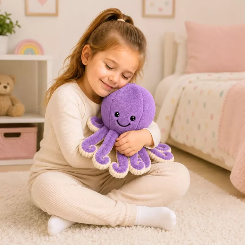 LEAN TOYS Plush Octopus Cuddly Toy with Elastic Tentacles Purple 30 cm