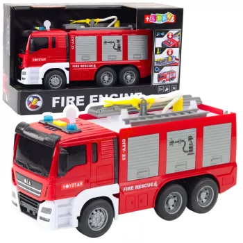 LEAN TOYS Fire Truck with Water Spray, Lights and Sounds – Friction Powered Emergency Vehicle