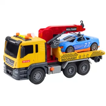 LEAN TOYS Tow Truck with Crane and Race Car – Lights & Sounds Playset