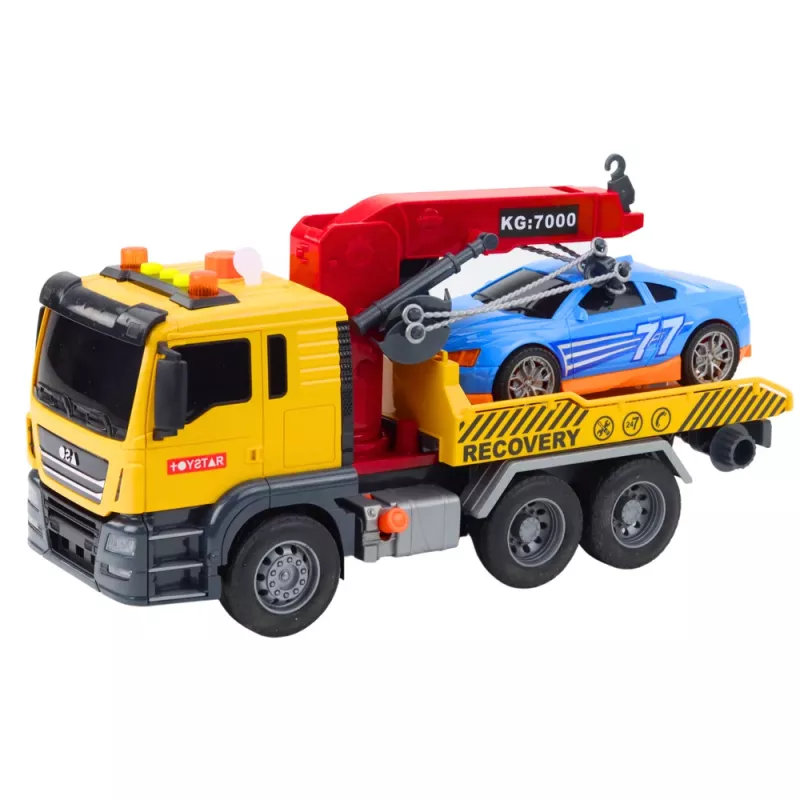 LEAN TOYS Tow Truck with Crane and Race Car – Lights & Sounds Playset