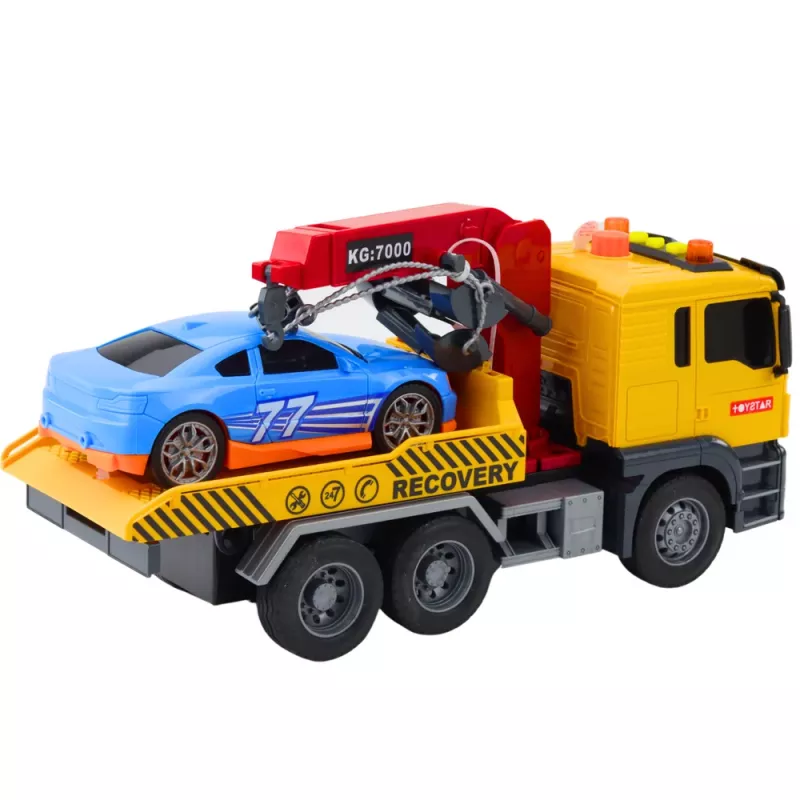 LEAN TOYS Tow Truck with Crane and Race Car – Lights & Sounds Playset