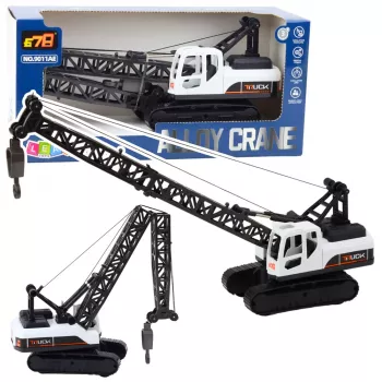 LEAN TOYS Crawler Construction Crane with 360° Rotation, Movable Hook, White