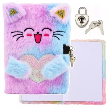 LEAN TOYS Plush Soft Notebook Diary with Kitten, Padlock, Keys, Blank Pages