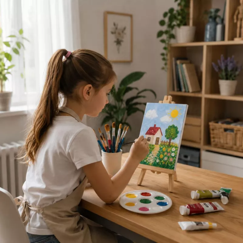 LEAN Artistic Painting Set with Beechwood Easel, 12 Canvases, 24 Acrylic Paints, 15 Brushes, and Accessories - 64 Pieces