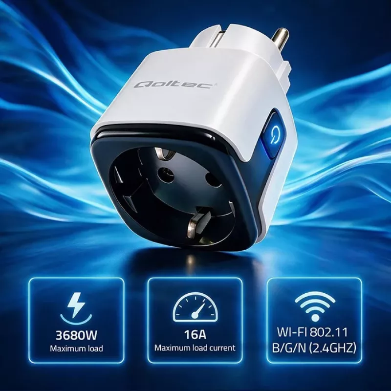 QOLTEC Smart WiFi Socket 16A with Energy Monitoring and Timer