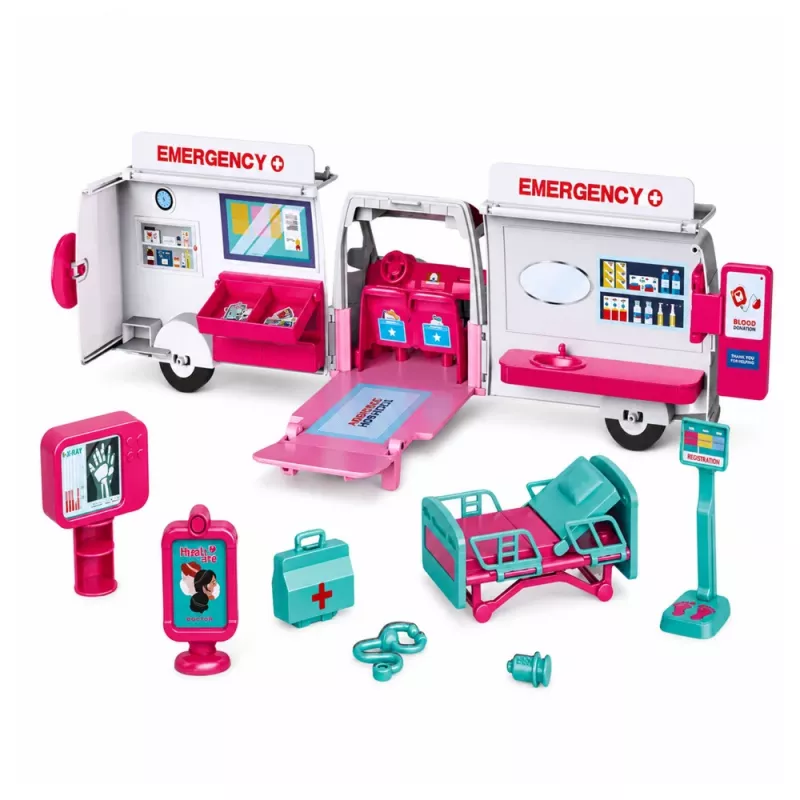 LEAN TOYS Foldable Ambulance for Dolls Hospital Mini Doll Accessories 11 pcs