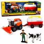 LEAN TOYS Combine Harvester with Milk Tanker, Farmer and Cow Figures, Lights and Sounds, 4-Piece Farm Playset