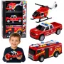 LEAN TOYS Fire Department Vehicle Set: Helicopter Car, Lights, Sounds 1:32