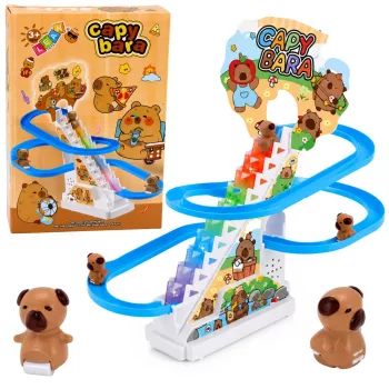 LEAN TOYS Capybara Track Slide with Moving Stairs, Lights & Sounds - Musical Climbing Toy for Kids 3+