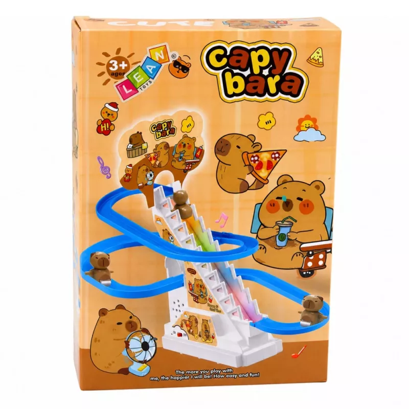 LEAN TOYS Capybara Track Slide with Moving Stairs, Lights & Sounds - Musical Climbing Toy for Kids 3+