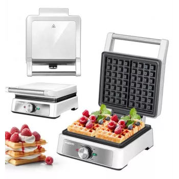 MPM MGO-41 Waffle Maker 1600W White – Belgian Waffle Iron with Non-Stick Plates