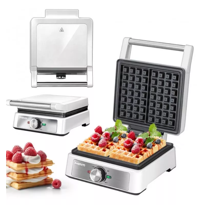 MPM MGO-41 Waffle Maker 1600W White – Belgian Waffle Iron with Non-Stick Plates