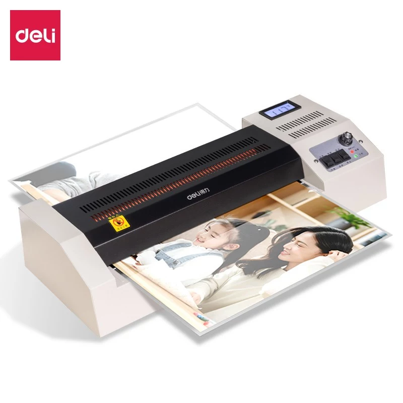 DELI E3895-EU A3 Office Laminator | 250 mm/min Hot & Cold Roller Lamination, 125 Micron Max, Anti-Jam, Black/Silver