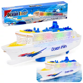 LEAN TOYS Passenger Cruise Ship Toy with Friction Drive, Lights and Sounds