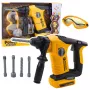 LEAN TOYS Children's Impact Hammer Drill with 4 Interchangeable Bits and Safety Glasses, Battery-Powered Toy Tool with Realistic Sound and LED Light, Yellow