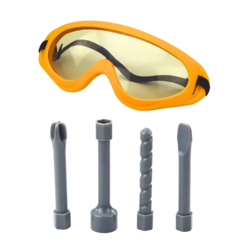 LEAN TOYS Children's Impact Hammer Drill with 4 Interchangeable Bits and Safety Glasses, Battery-Powered Toy Tool with Realistic Sound and LED Light, Yellow