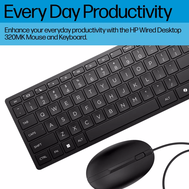 HP Wired Desktop 320MK Mouse and Keyboard Combo - Black