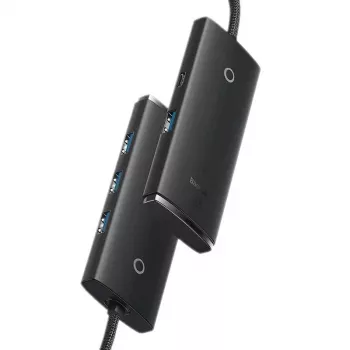 Baseus Lite Series 4-Port USB 3.0 Hub - 5Gbps, Bus-Powered, Black (WKQX030101)
