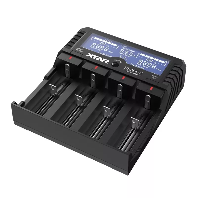 XTAR VP4L Plus 4-Slot Li-ion/Ni-MH Battery Charger with LCD Display, 2A Fast Charging, Power Bank Function
