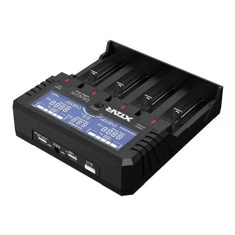 XTAR VP4L Plus 4-Slot Li-ion/Ni-MH Battery Charger with LCD Display, 2A Fast Charging, Power Bank Function