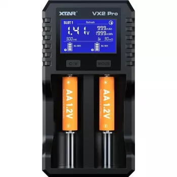 XTAR VX2 PRO KT 2-Slot Li-ion Battery Charger with USB-C QC3.0 & Power Bank