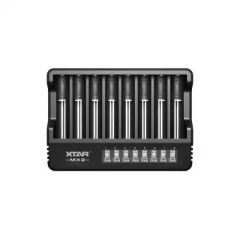 XTAR MX8 8-Bay Universal Battery Charger for Li-ion/Ni-MH with USB-C, 0V Activation, LED Indicators