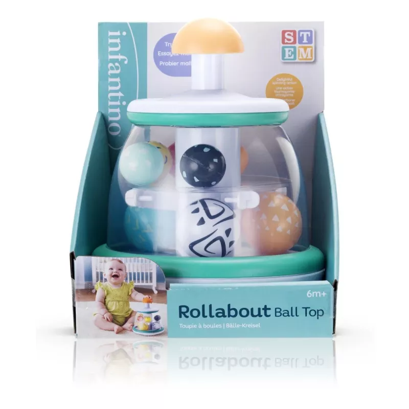 B-KIDS Rollabout Ball Top Infantino – Mint Stacking & Spinning Toy with Rattling Beads for Babies 6m+