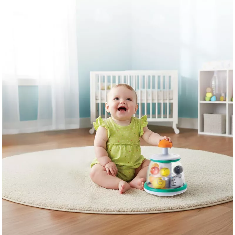 B-KIDS Rollabout Ball Top Infantino – Mint Stacking & Spinning Toy with Rattling Beads for Babies 6m+