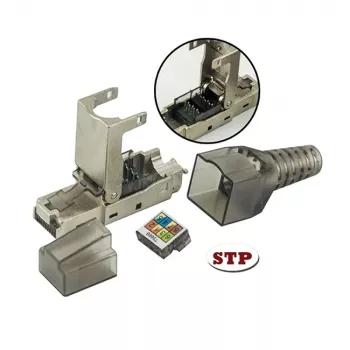 Techly 101911 Cat.6a STP Tool-less RJ45 Modular Connector, 10G, Zinc Alloy, 22-26 AWG