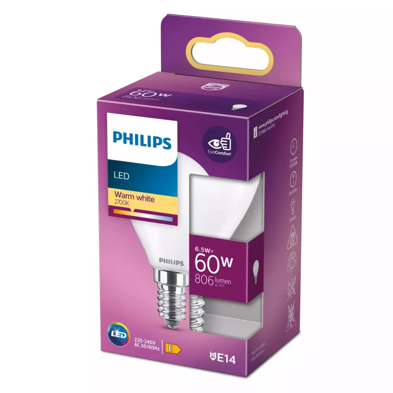 Philips LED Classic 5.5W E14 P45 Warm White 806lm Frosted Bulb (60W Equivalent)