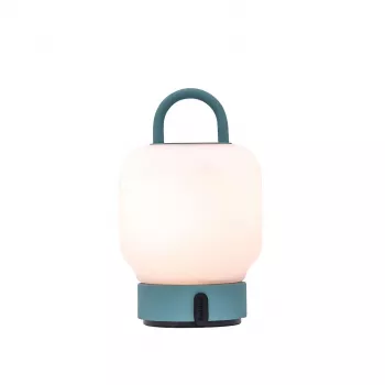 KOODUU Rechargeable Table Lamp LOOME Turquoise with 3-Step Touch Dimming, 200 lm Warm White LED, USB-C, IP44 Splash-Proof, Integrated Handle