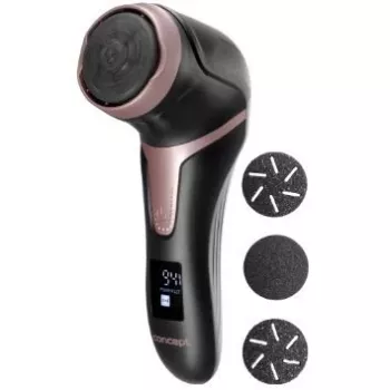 CONCEPT Electric Foot File PN3020 Black – Rechargeable Callus Remover with 2 Quartz Rollers, 90-Minute Cordless Operation