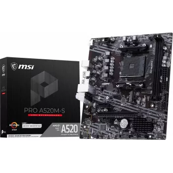 MSI A520M-S AMD A520 AM4 Micro-ATX Motherboard - DDR4, HDMI, DVI, VGA, Gigabit LAN