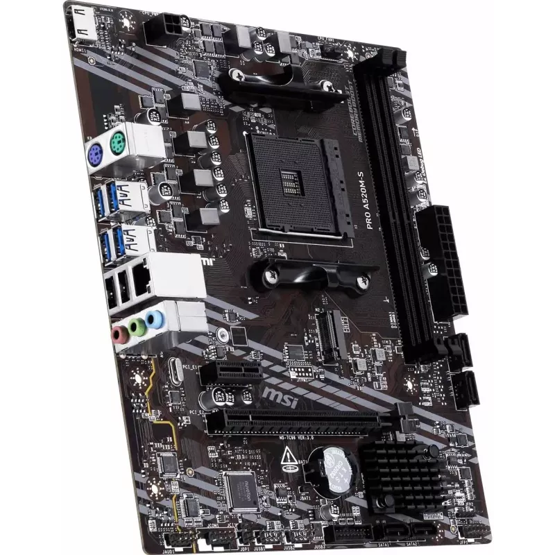 MSI A520M-S AMD A520 AM4 Micro-ATX Motherboard - DDR4, HDMI, DVI, VGA, Gigabit LAN