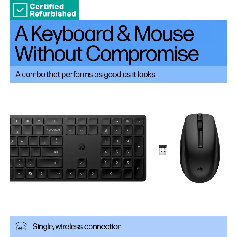 RENEW GOLD HP 655 Wireless Mouse Keyboard Combo, spill resistant - Black - US ENG
