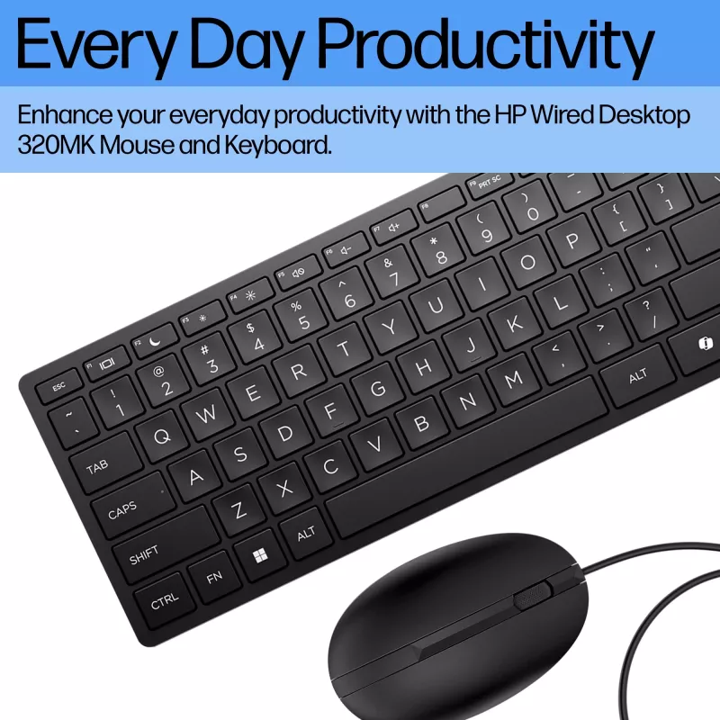 HP 320MK USB Wired Mouse Keyboard Combo, spill resistant – Black - EST
