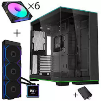 Lian Li O11D EVO RGB PC-Gehäuse Bundle + HydroShift II LCD-S 360TL AiO + 6x UNI FAN SL-INF 120 Reverse Blade Lüfter + UNI HUB SL-INF - schwarz