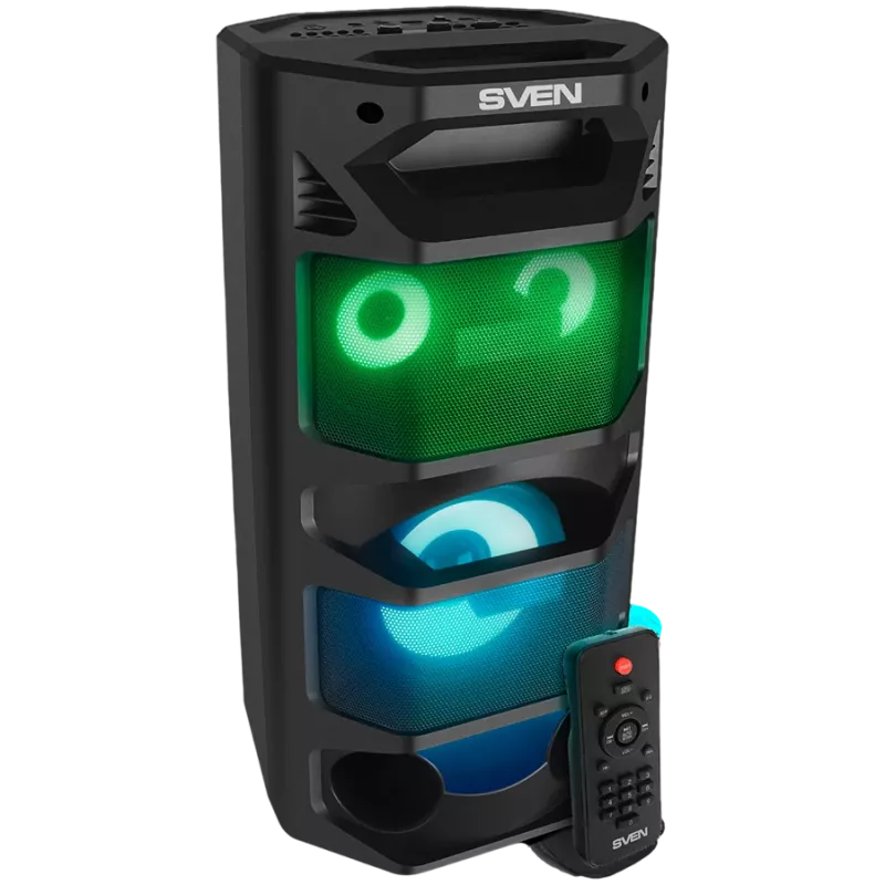 2.0 Portable Speaker SVEN PS-670, Black, Power Output 2x32.5W (RMS), TWS, Bluetooth, FM, USB, microSD, LED Display, Remote Control, Lithium Battery