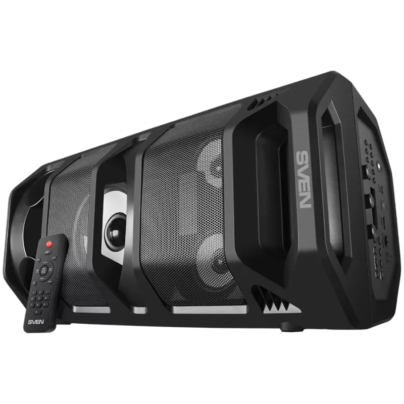 2.0 Portable Speaker SVEN PS-670, Black, Power Output 2x32.5W (RMS), TWS, Bluetooth, FM, USB, microSD, LED Display, Remote Control, Lithium Battery