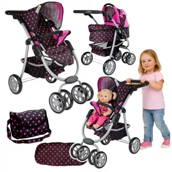 2-in-1 Stroller with Bag Carrycot Black-Pink 7706 Lean Toys