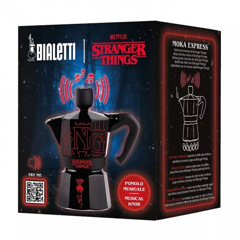 Bialetti Moka Express Sound Stranger Things 3-Cup Stovetop Espresso Maker (150 ml) Black