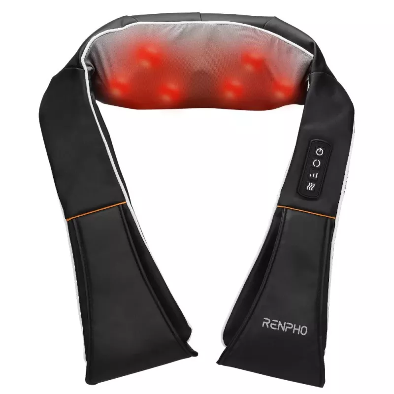 RENPHO U-Neck 1 Shiatsu Neck and Shoulder Massager with Heat, 8 Bi-directional Rotating Nodes, 3 Speed Levels, Black