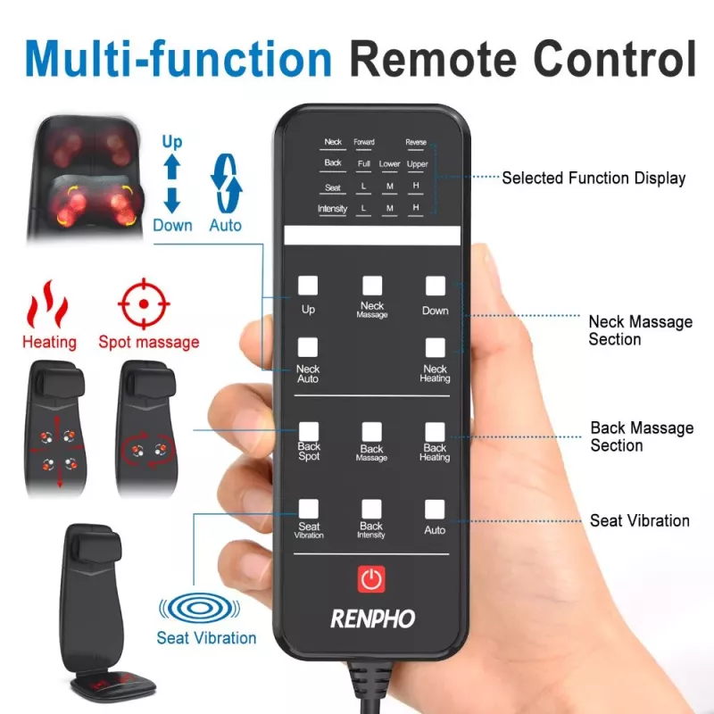 RENPHO Neck & Back Massage Cushion Black (PEU-RF-BM076-BK)